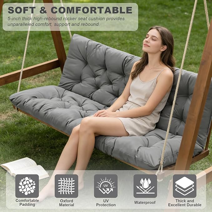 Porch Swing Cushions,Outdoor Cushions 3 Seater Replacement with Backrest, Waterproof Thickened Bench Cushion with Ties for Porch, Patio,Outdoor, Backyard and Garden (Light Gray 40 * 40 in)