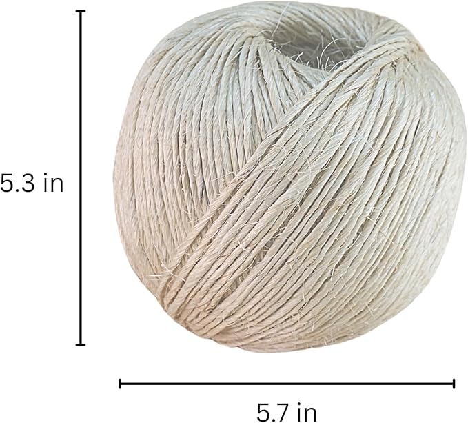 Premium Brazilian Sisal Twine, Natural Fiber 100% Sisal, Heavy-Duty, Ultra Durable, Ideal for DIY Projects, Home Decor, Gardening, Crafting, Gifting, Wrapping (656 ft / 200 m Ball)