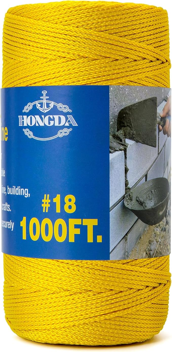 HONGDA Nylon Twine, 1000 Feet #18 Braided Nylon Mason line String Perfect for Masonry Jobs and for e Layout of General Construction, Gardening, DIY Project, Yellow