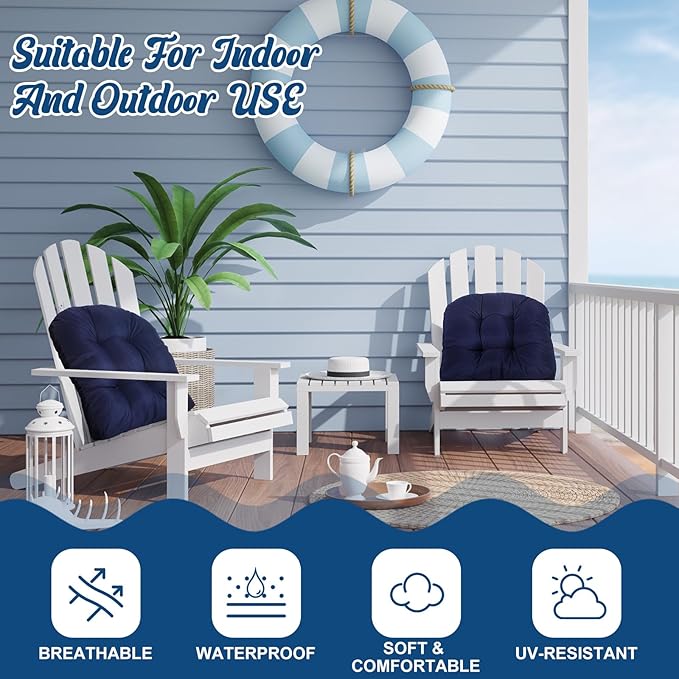 Thyle Outdoor Chair Cushions Set of 6 Waterproof Sun Protection Square Tufted Overstuffed Patio Furniture Seat Cushion for Patio Furniture Dining Indoor 19" x 19"(Navy Blue)