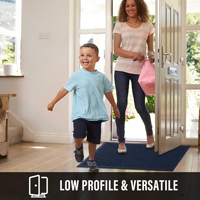 Sturdy Front Door Mat, Absorbent Muddy Dirt Resist Welcome Door Mats Outdoor Indoor, Stain and Fade Resistant, Non-Slip Backing Entry Mat Low Profile Doormat for Entryway, 29×17, Blue