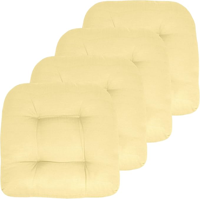 Sweet Home Collection Patio Cushions Outdoor Chair Pads Premium Comfortable Thick Fiber Fill Tufted 19" x 19" Seat Cover, 4 Count (Pack of 1), Yellow