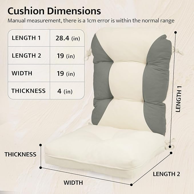 mudilun Rocking Chair Cushion Non-Slip Indoor Adirondack Chair Cushions with Ties Tufted Adirondack Chair Pads for Bedroom Living Room Porch Rocker (Indoor-Gray-White)