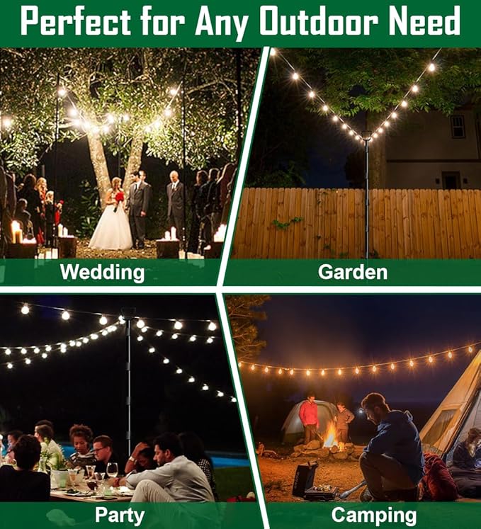 10Ft String Light Poles for Outside, Adjustable Metal Poles for Outdoor String Lights, Rustproof & Sturdy Light Stand Posts for Patio, Backyard, Deck, Garden, Party Decorations