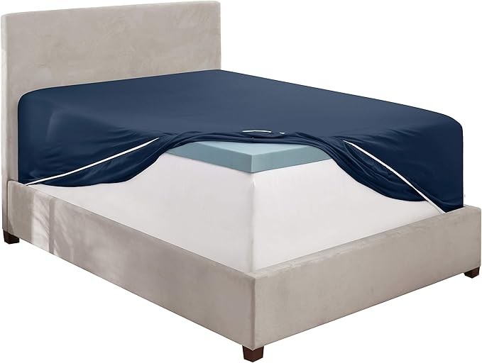 Clara Clark Fitted Sheet, Extra Deep Pocket Fits Deep Mattress, Luxury Soft Fitted Sheet Only, Queen - Extra Deep Navy Blue