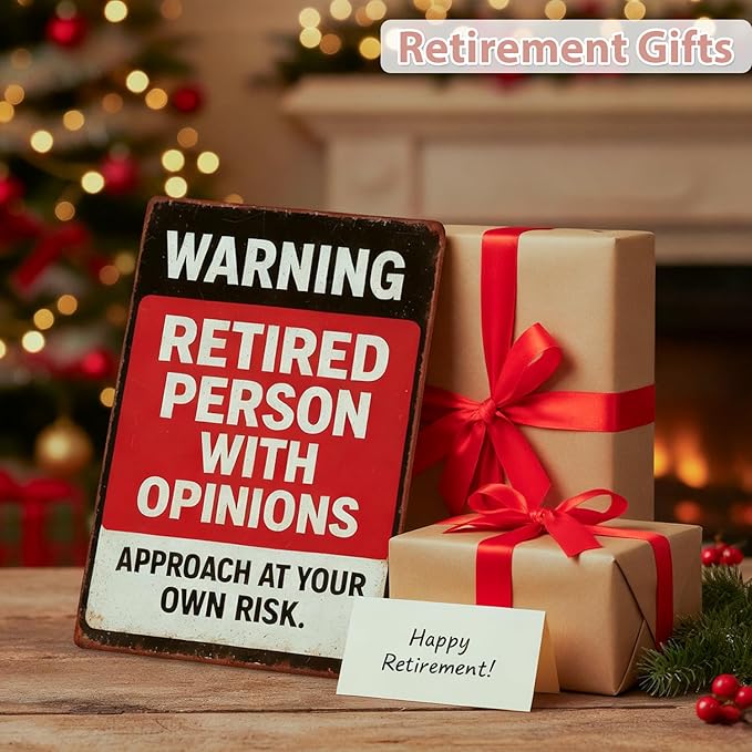 MAMAGIFTREE Funny Retirement Warning Sign Christmas Gifts for Retirees, 8x12 Inch Retirement Party Decorations, Man Cave Decor, Funny Retirement Gifts for Woman Men Dad Coworker, Vintage Tin Signs