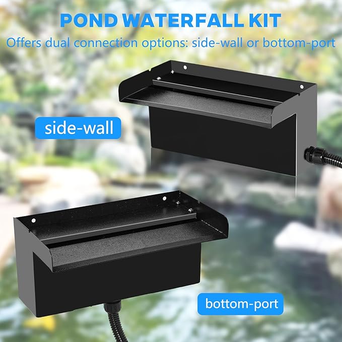 Pond Waterfall Kit with Pond Filter Box - 55W Submersible Pump & 12" Adjustable Waterfall Spillway | Complete Set with Extra Long Hose for Garden Ponds, Backyard Water Features