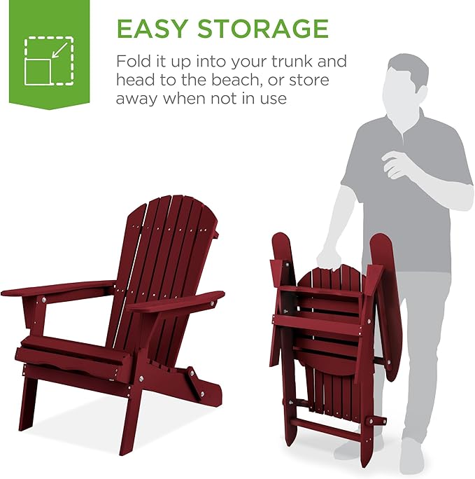 Best Choice Products Folding Adirondack Chair Outdoor Wooden Accent Furniture Fire Pit Lounge Chairs for Yard, Garden, Patio w/ 350lb Weight Capacity - Deep Red