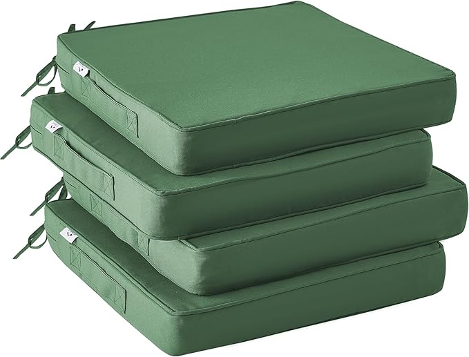 Outdoor Chair Cushions Set of 4,Waterproof Outdoor Seat Cushions for Patio Furniture,Patio Chair Cushion with Handle and Ties, Square Out Door Chair Pads,17" x 16" x 2", Forest Green