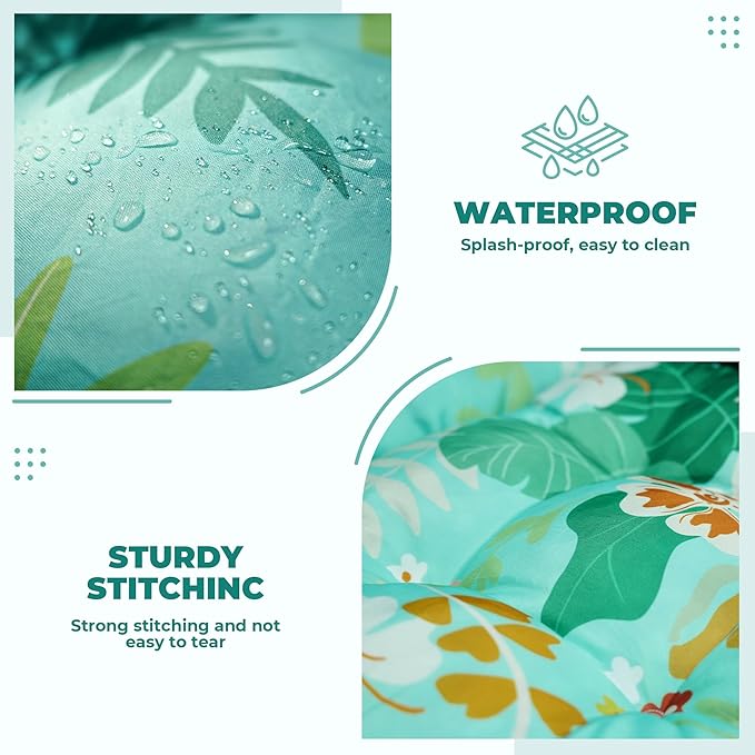 Wicker Chair Cushions of 5 Pieces, Waterproof Outdoor Loveseat Cushion for Wicker Furniture, 1 Love Seat Cushion, 2 U-Shape and 2 Lumbar Pillows for Patio Furniture (Cyan Flower)