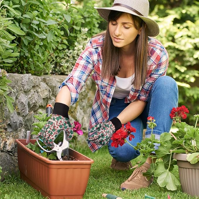 Ainiv Floral Gardening Gloves for Women/Ladies, Non-Slip Garden Work Gloves,Breathable Yard Work Glove Light Working Gloves