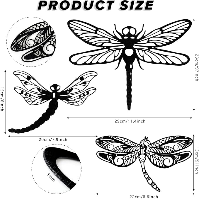 Moxweyeni 3 Pack Metal Dragonfly Wall Decor Outdoor Garden Fence Art 7.9/8.6/11.4 Inch Outside Wall Hanging Decorations for Living Room, Bedroom, Yard, Patio, Porch Dragonfly Gift