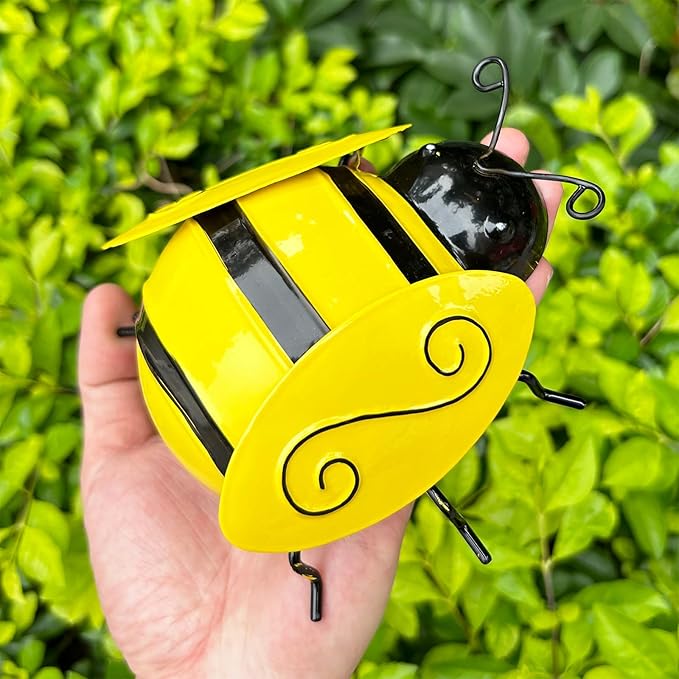 MACLARONX 4 PCS Metal Bumble Bee Garden Decor Outdoor Honey Bee Fence Yard Art Outside Patio Home Wall Decoration