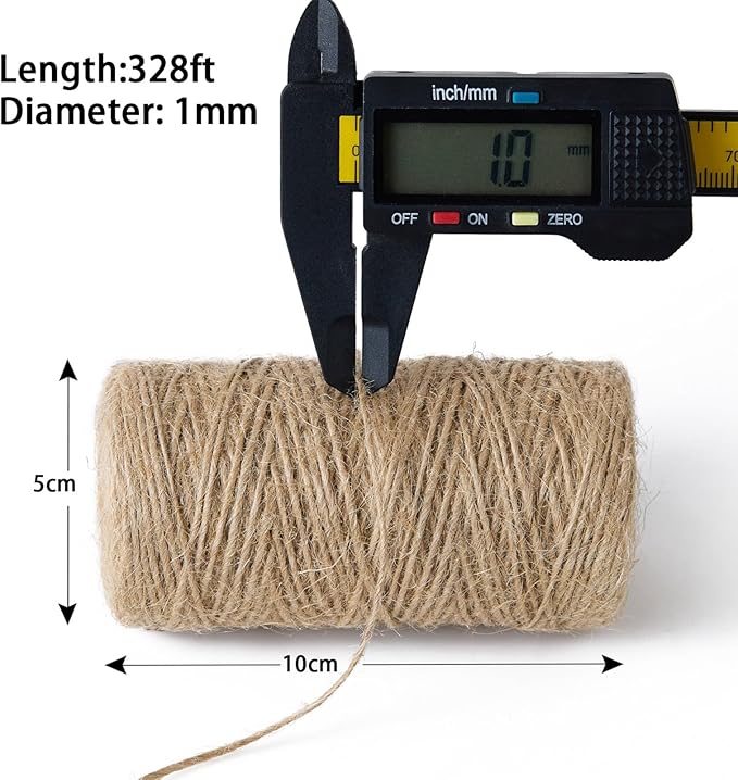 1mm 328 Feet Natural Jute Twine, for Crafts Gift, Craft Projects, Wrapping, Bundling, Packing, Holiday Packaging Twine, Gardening and More, Jute Rope to Use Around The House and Garden