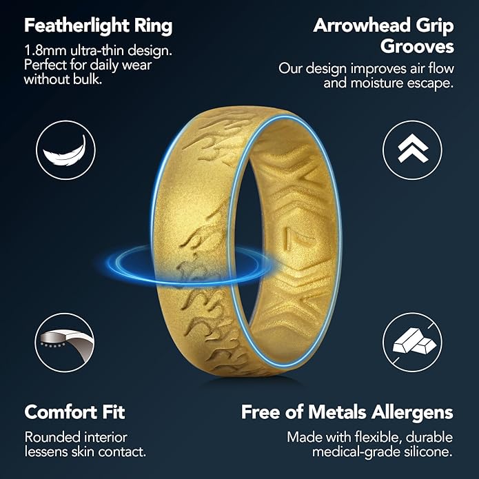 King Will Silicone Ring for Men and Women, 1.8mm Ultra Thick 6.6mm Width, Dome Metallic Style Comfort Fit - Breathable Durable Flexible Wedding Band