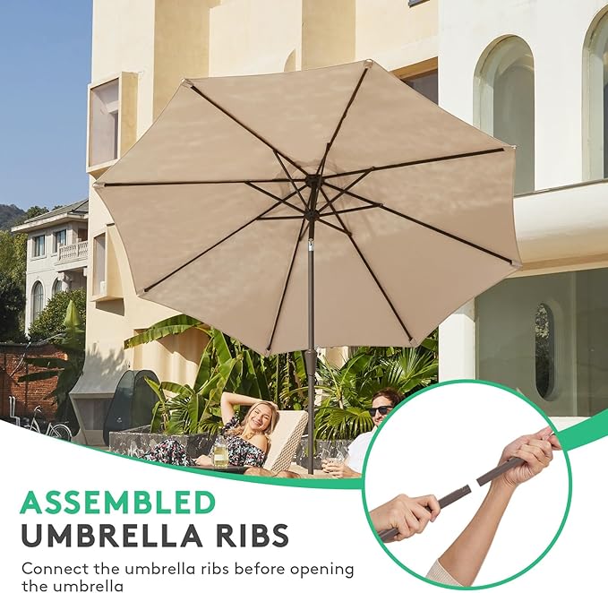 JEAREY 10FT Outdoor Patio Umbrella Outdoor Table Umbrella with Push Button Tilt and Crank, Market Umbrella 8 Sturdy Ribs UV Protection Waterproof for Pool, Garden (Cream Beige)