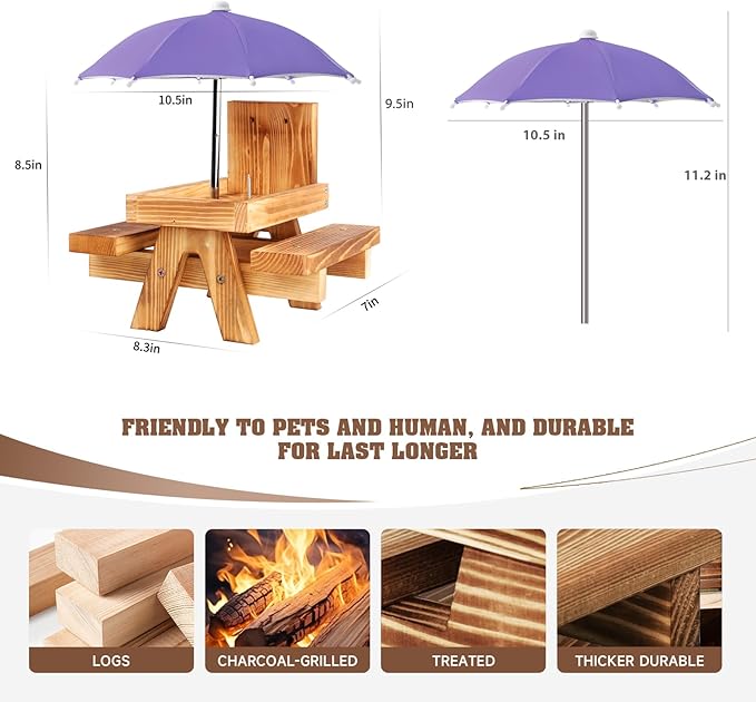 Gnodary Squirrel Feeder with Umbrella, Squirrel Feeders for Outside, Squirrel Picnic Table Feeder - Chipmunk Feeder Hold Corn, Corn Cob, Peanuts (Purple)