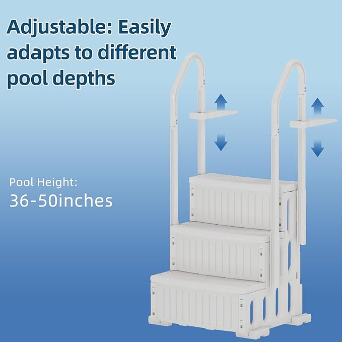 Pool Ladder, 3-Step Pool Stairs with Double Handrails and Non-Slip Steps for 36-50” Above Ground and In-Ground Pools, White