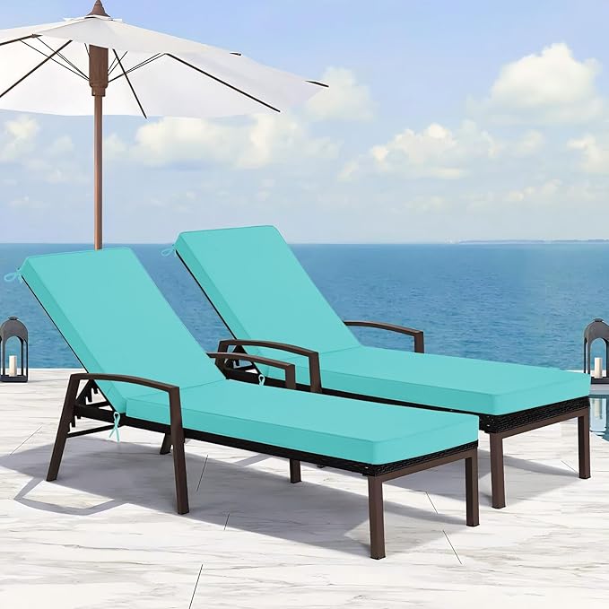 Basic Beyond Chaise Lounge Cushions Outdoor, 3-Layer Waterproof Outdoor Furniture Cushions with Removable Cover and 4 Ties, 72"x21"x3" Patio Lounge Chair Cushions for Outdoor Furniture, Teal