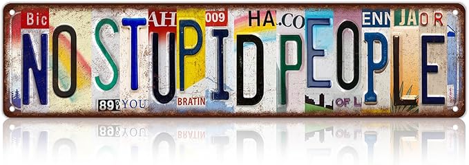 Vintage No Stupid People Metal Tin Signs Street Signs Man Cave Bar Cafe Home Wall Decor 16 x 4 Inches