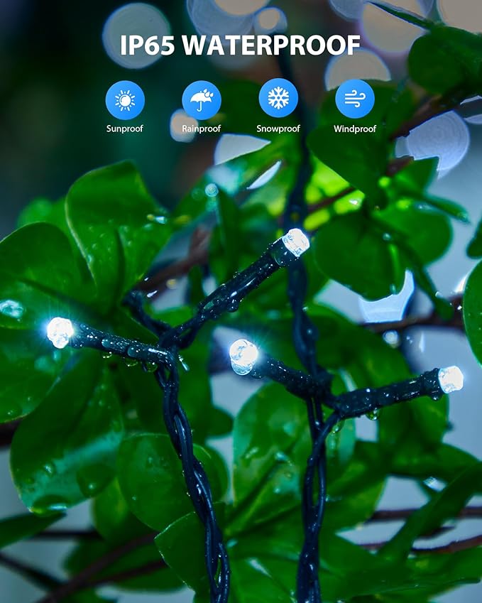 Brightown Solar Outdoor String Lights - 50 FT 120 LED Solar String Lights for Outside with 8 Lighting Modes, IP65 Waterproof Solar Outdoor Lights, Suitable for Tree Party Decor, Cool White
