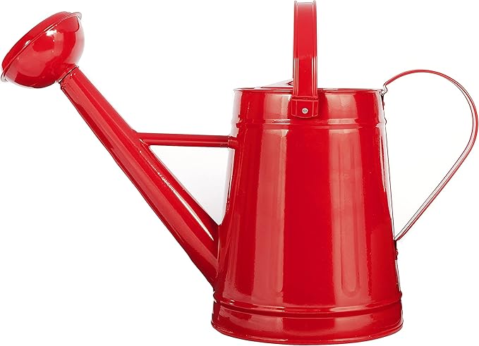 Metal Outdoor Watering Can, 1.2 Gallon Galvanized Steel with Sprinkler Head – Red