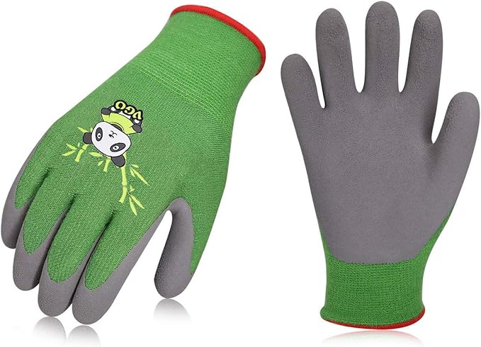 Vgo... 1-Pair Age 3-5 Kids Gloves Kids Gloves, Bamboo Fibre Gardening Gloves, Children Yard Work Gloves, Soft Safety Rubber Gloves (Size XXXS, Green, KID-RB6026)