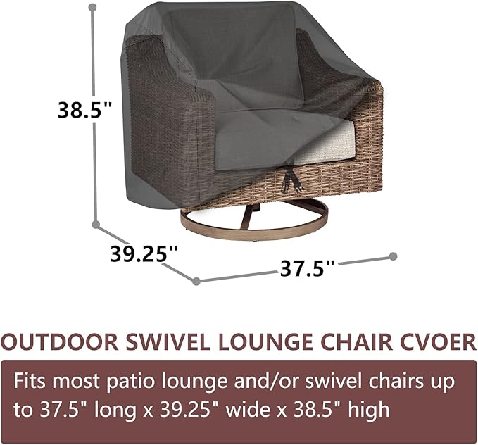 Patio Chair Covers，Outdoor Swivel Lounge Chair Cover，(37.5 L x 39.25 W x 38.5 H inches) Swivel Patio Chair Cover Waterproof ， 100%Waterproof Heavy Duty Outdoor Chair Covers