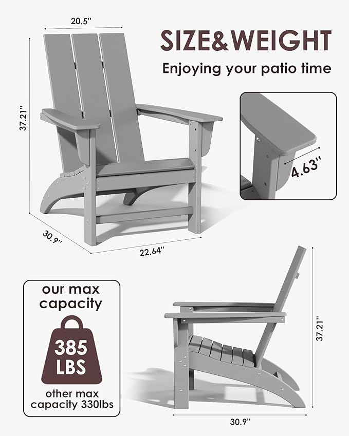Poly Lumber Adirondack Chair with Cup Holder, All-Weather Resistant Outdoor Patio Chairs, Look Like Wood, Pre-Assembled Outdoor Fire Pit Chair for Pool, Deck, Backyard, Garden, Slate Grey