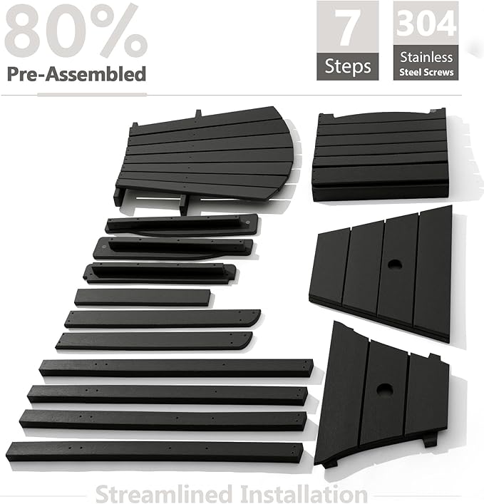 PASAMIC Tall Adirondack Chairs Set of 4, All-Weather HDPE Patio Chairs with Double Connecting Trays, Bar Height Heavy-Duty Outdoor Chairs for Garden, Backyard, Balcony, Black