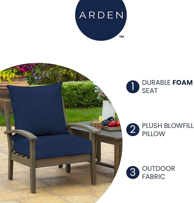 Arden Outdoor Foam Deep Seat Cushion Set, 24 in x 24 in, Weather-Proof, Rain-Proof, Fade Resistant Patio Cushion, Bottom and Back Cushion for Chair, Sofa, and Couch Black Demi Tile
