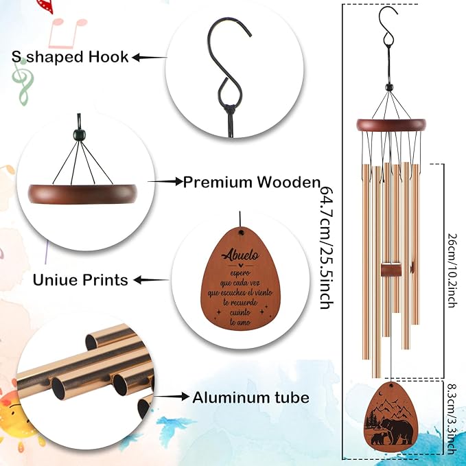 Grandpa Christmas Wind Chimes Gift - Regalos para Abuelo Wind Chimes in Spanish for El Mejor Abuelo Latino Best Grandpa Windchimes Gift for Grandfather Christmas Navidad Birthday Regalo Dia Del Padre