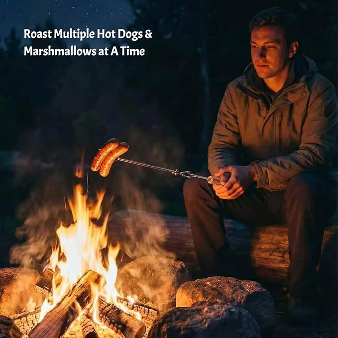 Smores Sticks, Marshmallow Sticks for Fire Pit, 30" Long Extendable Heavy Duty Roasting Sticks for Hot Dogs Vegetables S'mores over Campfire, 4 Pack