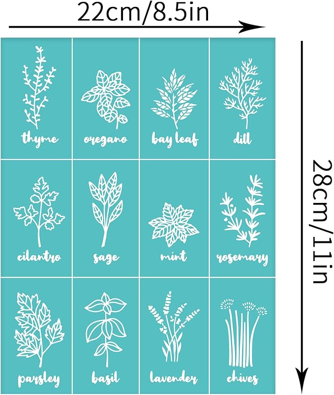 OLYCRAFT 2Pcs Self Adhesive Printing Stencil Herbs Pattern Silk Screen Printing Stencil Plants Pattern Reusable Mesh Stencils for DIY Home Decor T-Shirt Pillow Fabric Bags 8.7x11 Inch