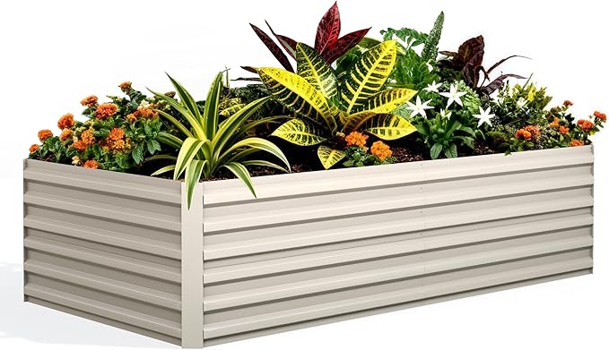 1PC 0.5mm 8x4x2ft Galvanized Raised Garden Bed Outdoor,Rust-Resistant Raised Garden Beds for Gardening, Easy Assembly Outdoor Garden Box & Planters,Beige