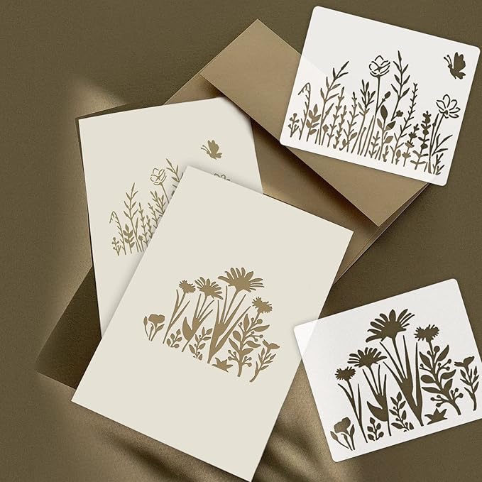16 Pieces Wildflower Stencils for Painting, Reusable Small Spring Wild Flower Stencils Wall Stencils, DIY Small Drawing Template Stencil for Painting on Wood Wall Canvas Home Decor(5x6Inch)