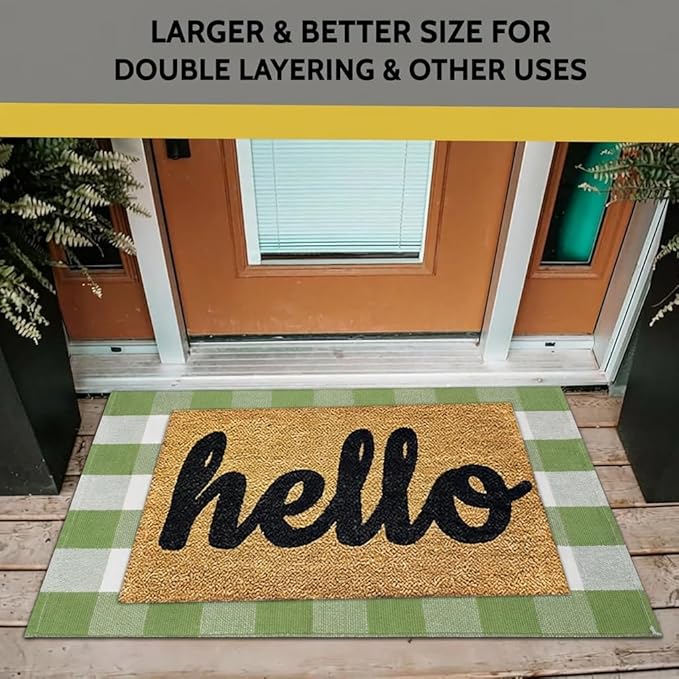 SEEKSEE Cotton Buffalo Plaid Rug 27.5"x43" Grass Green and White Checked Rug Washable Doormats Indoor Outdoor Rugs for Layered Front Door Mats, Porch, Kitchen, Farmhouse, Entryway