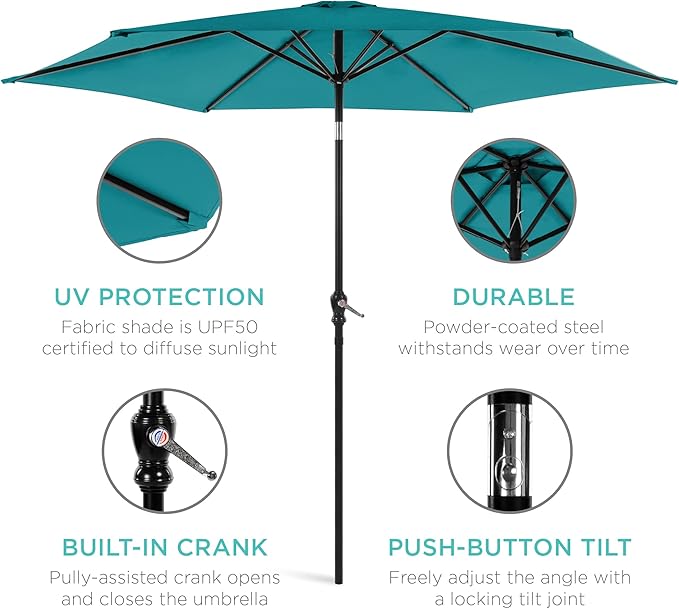 Best Choice Products 10ft Outdoor Steel Polyester Market Patio Umbrella w/Crank, Easy Push Button, Tilt, Table Compatible