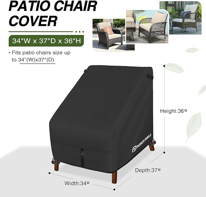 Porch Shield Patio Chair Covers - Waterproof Outdoor Lounge Deep Seat Adirondack Chair Cover 2 Pack - 34W x 37D x 36H inch, Black