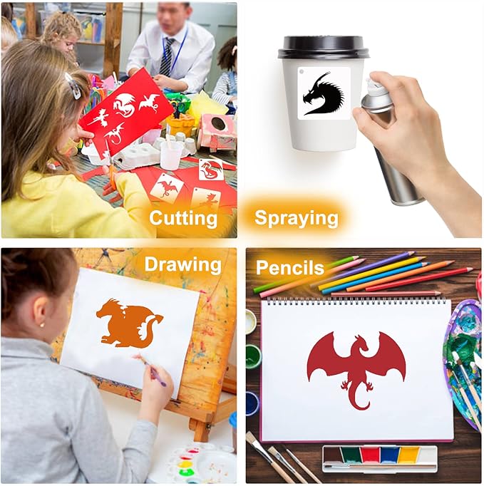 Small Stencils for Painting on Wood Burning Reusable, 3 Inch Reusable Stencil for Craft Ornament Paint Template Stencils for Wall Card Rock Wood Signs Coasters Canvas Home Decor (Dragon)
