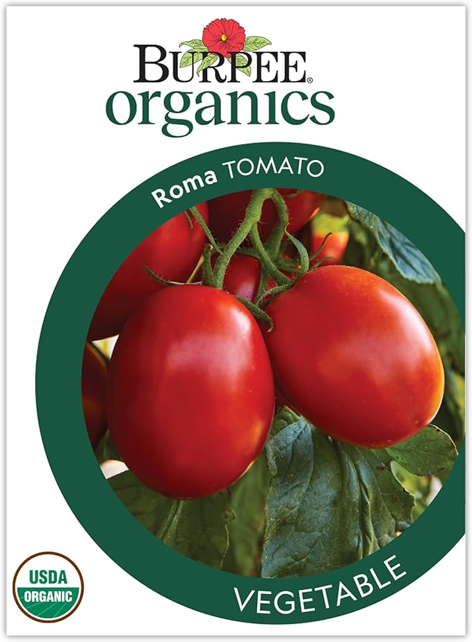Burpee 'Roma' Organic Tomato Seeds - Non-GMO, Determinate, Organic, Paste Tomato, 500mg Seed Packet for Home Gardening