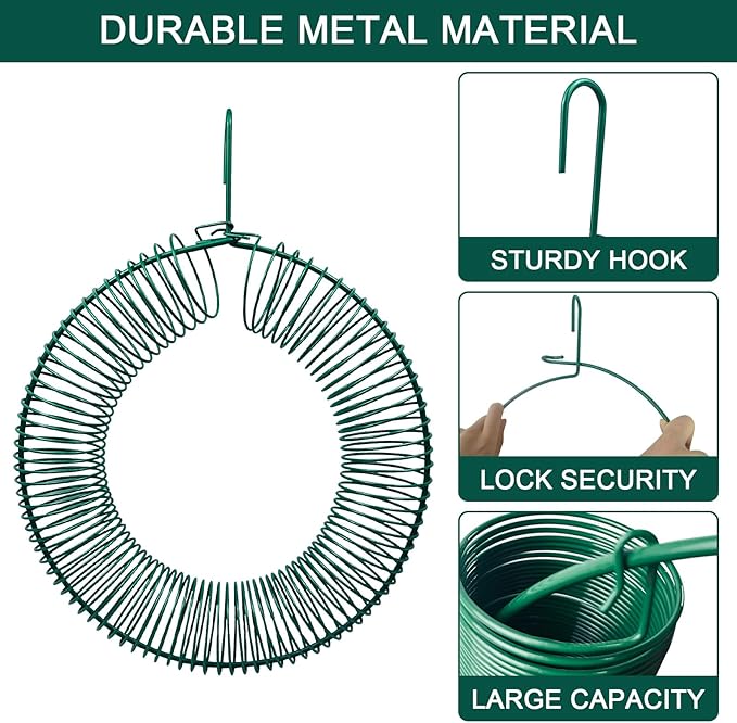 Hugeleaf 2 Pieces Peanut Bird Feeder, Hanging Wreath Feeder Round Metal Whole Wild Bird Feeder with Hanging Hook for Outdoor Birds and Squirrels Feeding, Fat Suet Ball Feeder for Blue Jay, Green