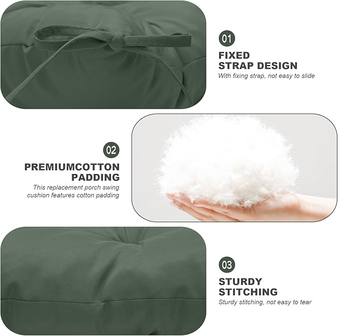 Porch Swing Cushions,Outdoor Cushions 3 Seater Replacement with Backrest, Waterproof Thickened Bench Cushion with Ties for Porch, Patio,Outdoor, Backyard and Garden (Dark Green 47 * 40 in)