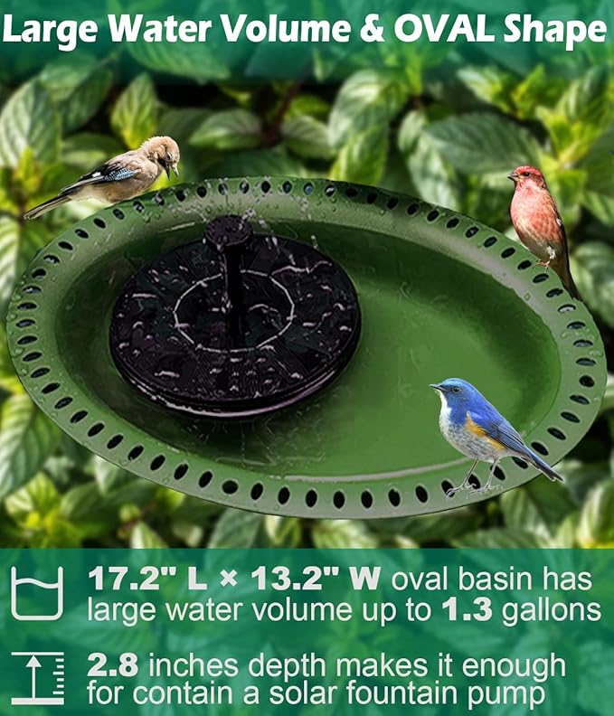 29 Inch Height Detachable Bird Bath with Metal Stake Stand, Oval Shape Birdbath Bowl Spa & Birdfeeder with 5-Prong Base for Outdoor Garden, Green