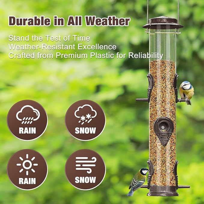ERYTLLY Metal Bird Feeders - Tube Feeder for Wild Birds, 1.4mm Thick Transparent Tube, Squirrel Proof Hanger