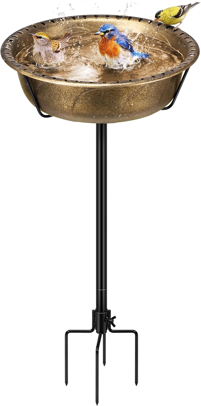 VIVOHOME Bird Bath for Outside, Outdoor 13'' Birdbath Bowl with Metal Ground Stake, Weather-Resistant ABS Bird Bath and Feeder for Garden, 1.45 Gallons, Copper