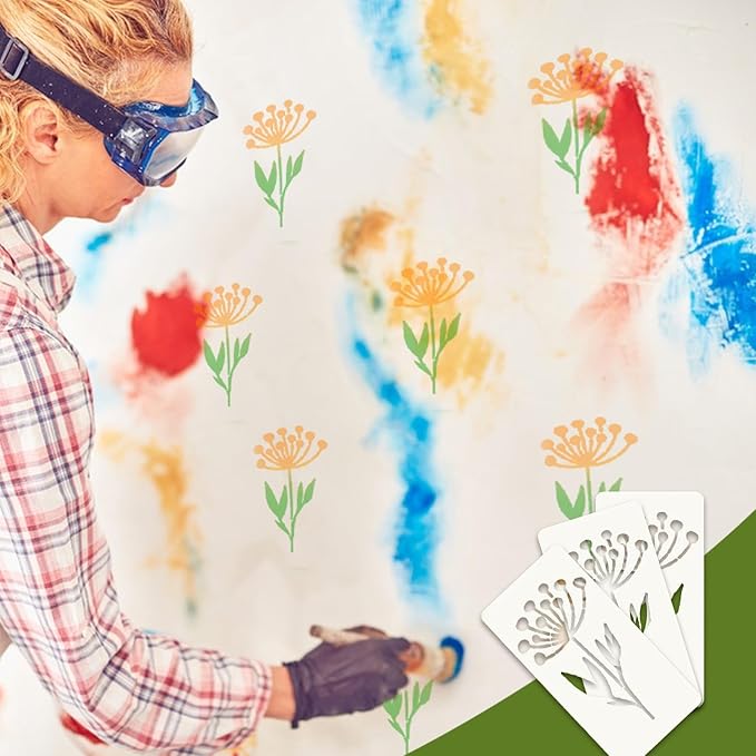 18 Sheet Reusable Flower Stencils for Painting,Stencils for Painting on Wood,Large Floral Stencil Templates with Leaf Vine Designs for DIY Crafts,Home Decor,Furniture Art
