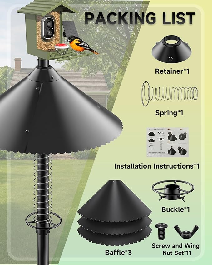 Metal Squirrel Baffle for Bird Feeder Pole, 19" Heavy-Duty Spring-Motion Guard, Upgraded Outdoor Squirrel Protector for Bird Feeder Poles (1 Pack)