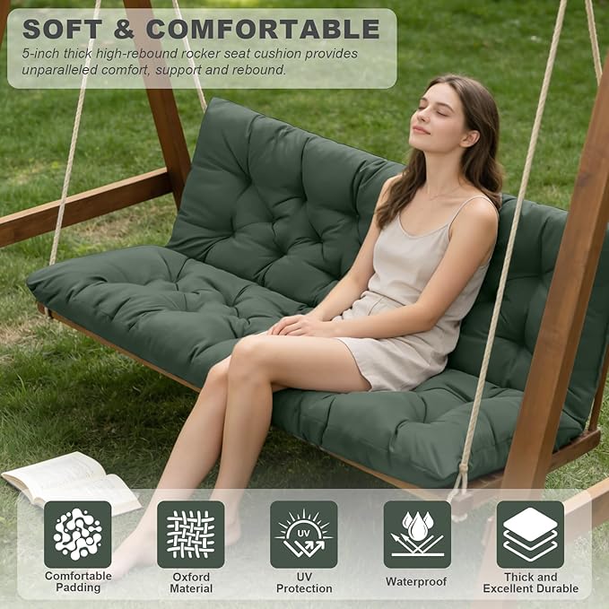 Porch Swing Cushions,Outdoor Cushions 3 Seater Replacement with Backrest, Waterproof Thickened Bench Cushion with Ties for Porch, Patio,Outdoor, Backyard and Garden (Dark Green 40 * 40 in)
