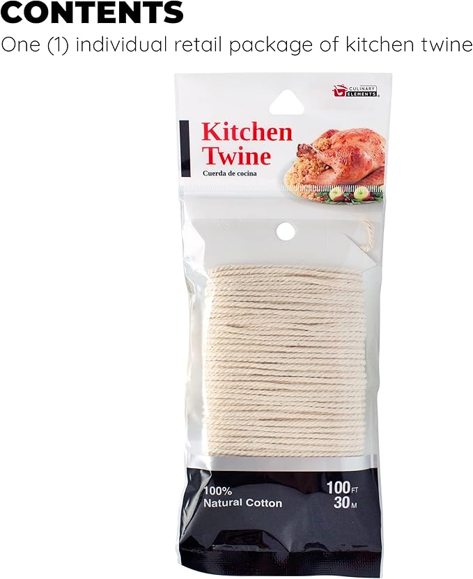 Culinary Elements Butcher's Kitchen Twine, String for Cooking, Crafts, Gardening, Butcher Twine for Roast, Turkey, Chicken, Trussing Twine,1-Pk 100ft.